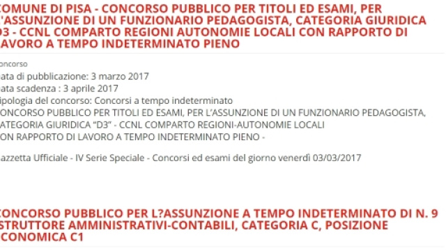 Bando Pedagogista, Comune Pisa, tempo indeterminato