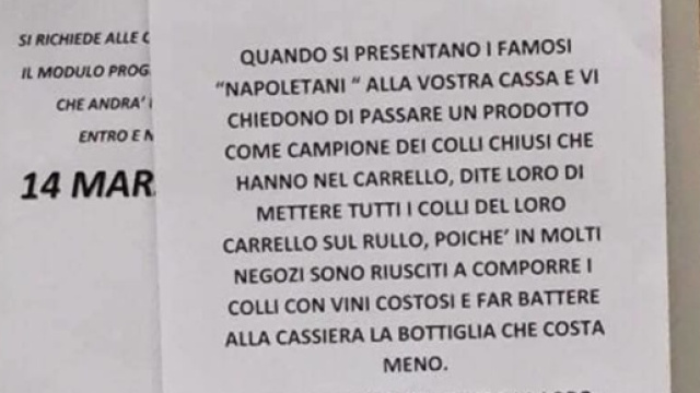 Milano, cartello discriminatorio all'Esselunga: 'Attenti ai napoletani'
