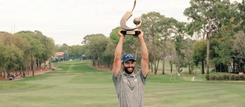 Adam Hadwin celebrates winning the Valspar Championship by one shot over Patrick Cantlay. Adam Hadwin Twitter photo