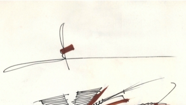 Alta Moda, A/I 1987, disegno in pennarello nero china e pennarello colorato su carta