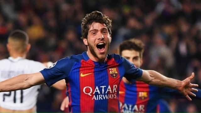 Sergi Roberto lors de son but en toute derni&egrave;re seconde qui qualifie le Bar&ccedil;a pour les quarts de final