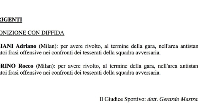 Semplice intervento, senza stangata, del Giudice Sportivo, sui fatti di Juventus-Milan