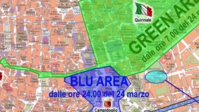 Trattati di Roma: la mappa delle zone blu e verde previste per il 25 marzo