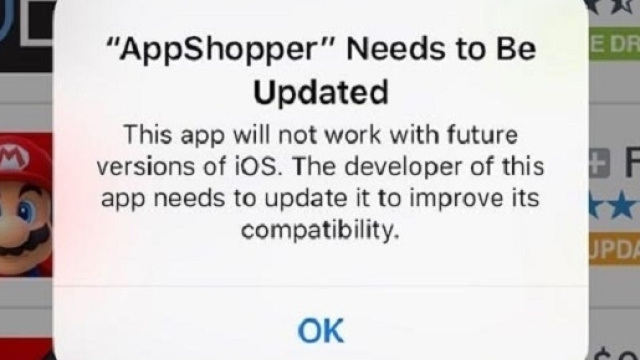 Apple, iOS 11: l'app deve essere aggiornata.