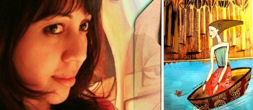 Yudi Vargas y una de sus ilustraciones