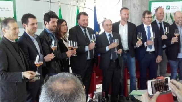 Padiglione Lombardia al Vinitaly 2017 - Ass.re Gianni Fava con i premiati quali Ambasciatori del Vino nel Mondo