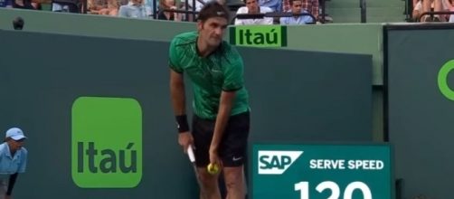 Federer serving against Bautista Agut, Tennis TV Youtube channel https://www.youtube.com/watch?v=b12_UcmjWNc