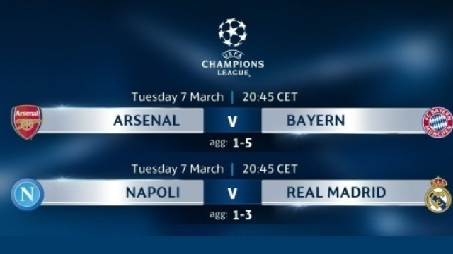Champions League: Arsenal-Bayern Monaco e Napoli-Real Madrid