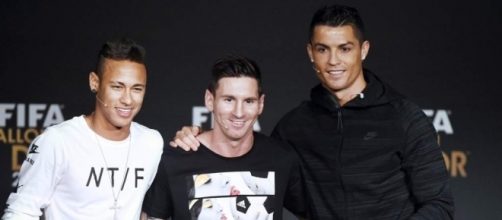 Neymar, Messi y Cristiano Ronaldo en la entrega del Bal&oacute;n de Oro