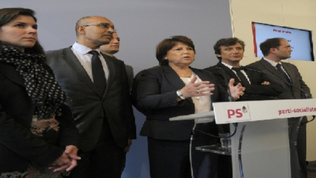 Le 22 mai 2012, Martine Aubry tient un point presse