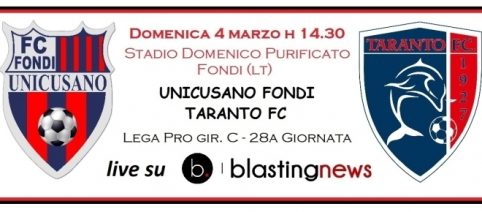 LIVE Unicusano Fondi-Taranto 1-1, 28a giornata Lega Pro girone C