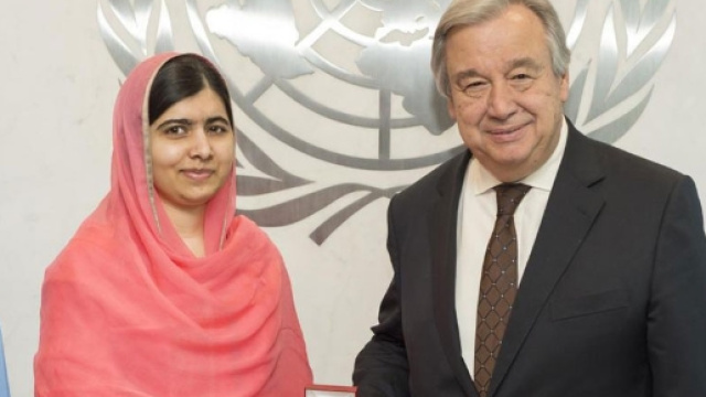 A sinistra il premio Nobel e Messaggero di Pace Malala Yousafzai, a destra il Segretario Generale Antonio Guterres | http://www.un.org/