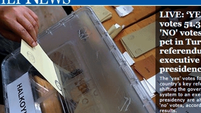 Le r&eacute;sultat du r&eacute;f&eacute;rendum en Turquie est plus proche des 51,2% pour le oui au pouvoir absolu d'Erdogan