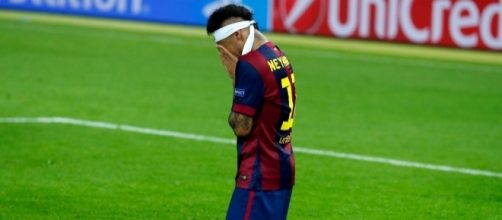 Neymar Jr. durante la celebraci&oacute;n de la Champions League 2014 ganada por el F.C. Barcelona