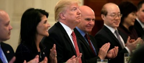 U.S. President Donald Trump receives applause after speaking at lunch with UN Security Council. White House, April 24, 2017. REUTERS/Kevin Lamarque
