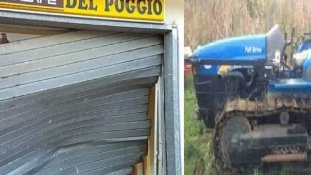 Poggio Cono: rompe saracinesca tabacchi col trattore cingolato.