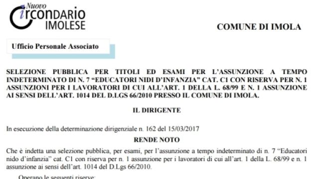 Concorso pubblico 7 educatori prima infanzia