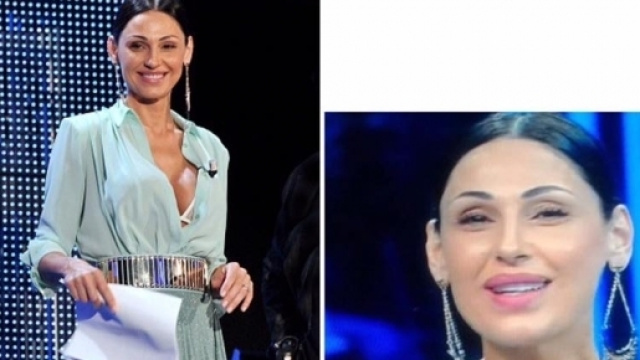 Anna Tatangelo: a sinistra la foto scattata in studio, a destra quella ripresa dalla tv