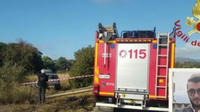 Andrea Sau (nella foto piccola in basso a destra) ha perso la vita all'altezza di Sarroch