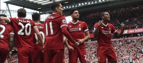 Liverpool celebrating the first goal - The Daily Mail