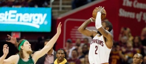 Kyrie Irving grabbing a bucket over Celtics Kelly Olynyk (Via Twitter @CavaliersViews)