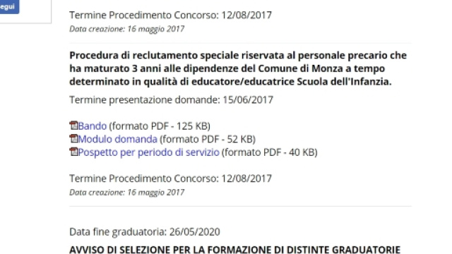 Concorso educatori prima infanzia Comune di Monza