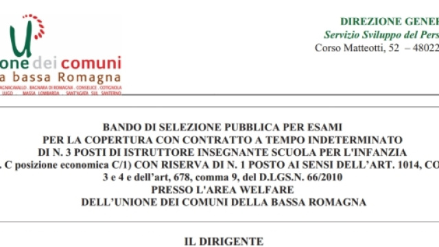 Unione dei Comuni della Bassa Romagna, concorso insegnanti