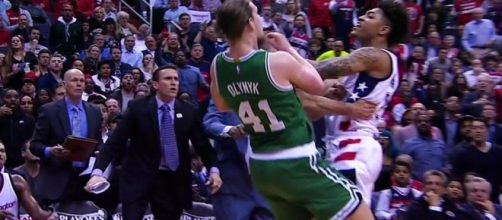 The Wizards' Kelly Oubre Jr. has been suspended for shoving down the Celtics' Kelly Olynyk. [Image via Blasting News image library/sportsnet.ca]