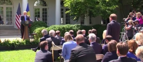 WAPO reporter asking Trump questions about Comey hearing. / Photo by Washington Post via YouTube: https://youtu.be/GrvzlJTGKIE