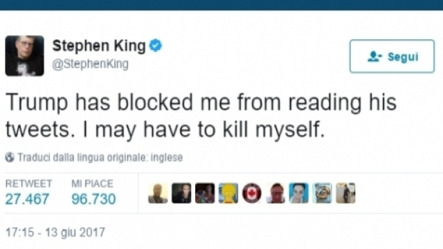 Il Tweet di Stephen King ironico contro Trump.