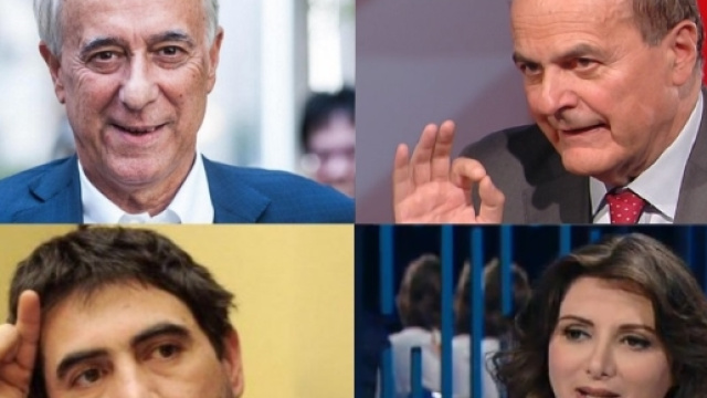 Sopra Pisapia e Bersani, fra i promotori dell'assemblea del 1&deg; luglio; sotto Fratoianni e Falcone, che si riuniscono il 18 giugno