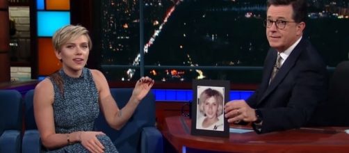 Photo Scarlett Johansson and Stephen Colbert screen capture from YouTube video/The Late Show with Stephen Colbert
