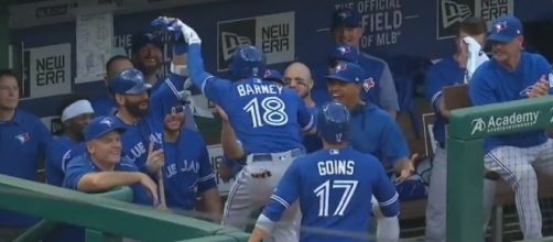 Barney lead the Blue Jays, Youtube, MLB channel https://www.youtube.com/watch?v=GoJ1KvlaacU
