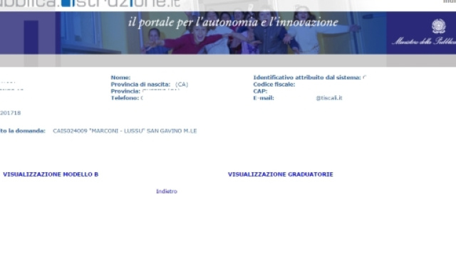 Visualizzazione acquisizione domanda inserimento GI 2017/2020