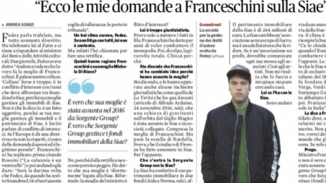 Fedez contro Franceschini e la Siae: i fatti. - Copyrights: Fedez e Il Fatto Quotidiano