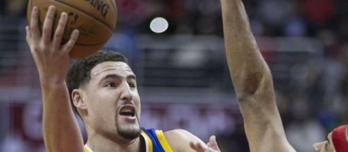 Klay Thompson was checked by the rim while going for a 360-degree dunk &ndash; Keith Allison via WikiCommons