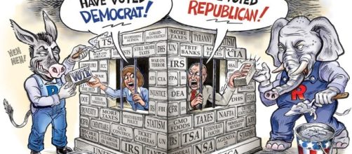 The foundation of Democrats and Republicans is built upon by relations between career politicians and the wealthy. [Image via MishTalk]