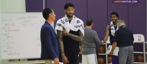 Brandon Ingram during a practice session alongisde Lakers GM Rob Pelinka. Photo by YouTube Screenshot/Lakers Nation