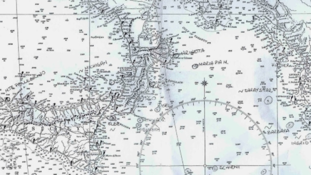 La carta nautica che mostra - elenco parziale - i punti dove sarebbero comparse alcune navi misteriose - foto: sulatestagiannilannes.blogspot.it