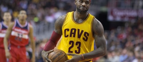 LeBron James driving to the rim.