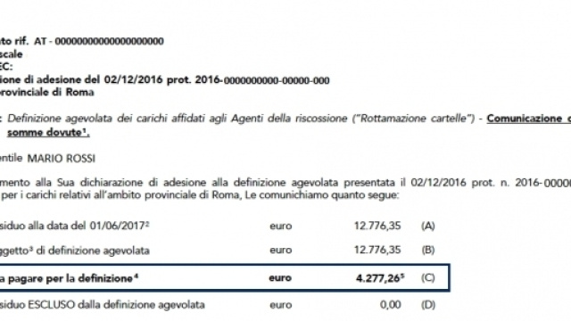 Lettera di accoglimento definizione agevolata