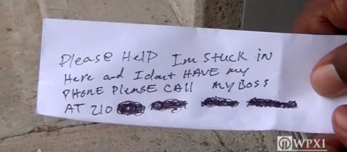 Photo note pleading for help screen capture from YouTube / Screen 24