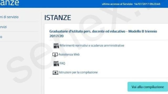 La schermata di accesso alla compilazione del Modello B relativo al triennio 2017/20 per il personale docente graduatorie di II e III fascia