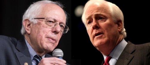 Sen. Sanders, Sen. Cornyn / [Image by Phil Roeder, Gage Skidmore via Flickr |manipulated by @JonMarkDraws|, CC BY 2.0, CC BY-SA 2.0]
