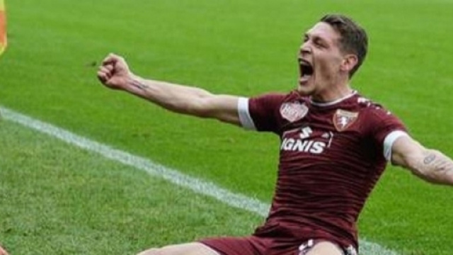 L'esultanza dell'attaccante Andrea Belotti, probabile acquisto del Milan