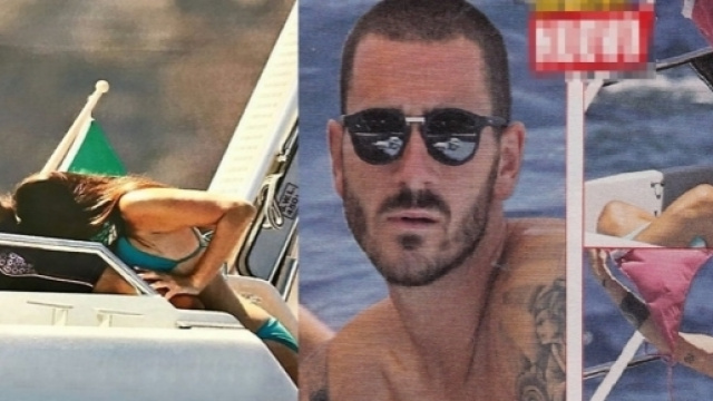 Gianluigi Buffon e Ilaria D'Amico ripresi in un momento particolare, a destra il topless di lady Bonucci
