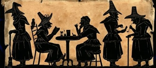 Witches: five silhouetted figures by Welcome Images | Photo via Wikimedia Commons