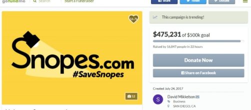 Photo Snopes.com GoFundMe campaign screen capture from GoFundMe