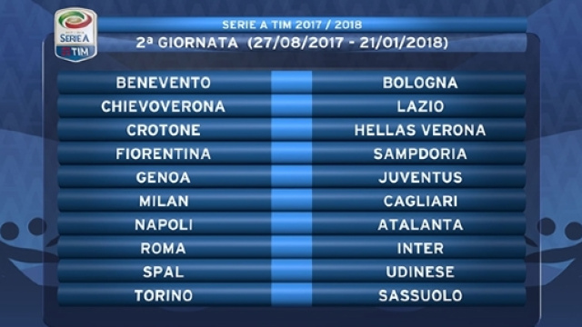 Calendario di Serie A: programma 2&ordf; giornata