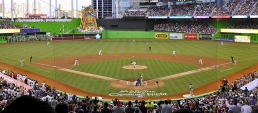 Marlins First Pitch at Marlins Park, April 4, 2012 - Roberto Conquis via Wikimedia Commons